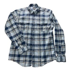 Eddie Bauer Navy and White Plaid Men's Shirt